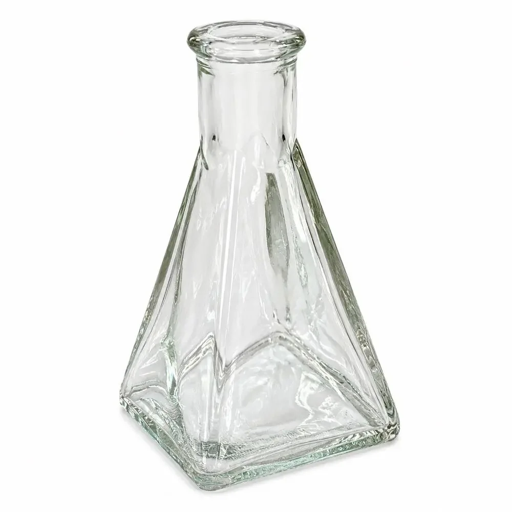 Vintage Clear Glass Bud Vase Square Pyramid Base Mid Century Modern 5 Inch Tall